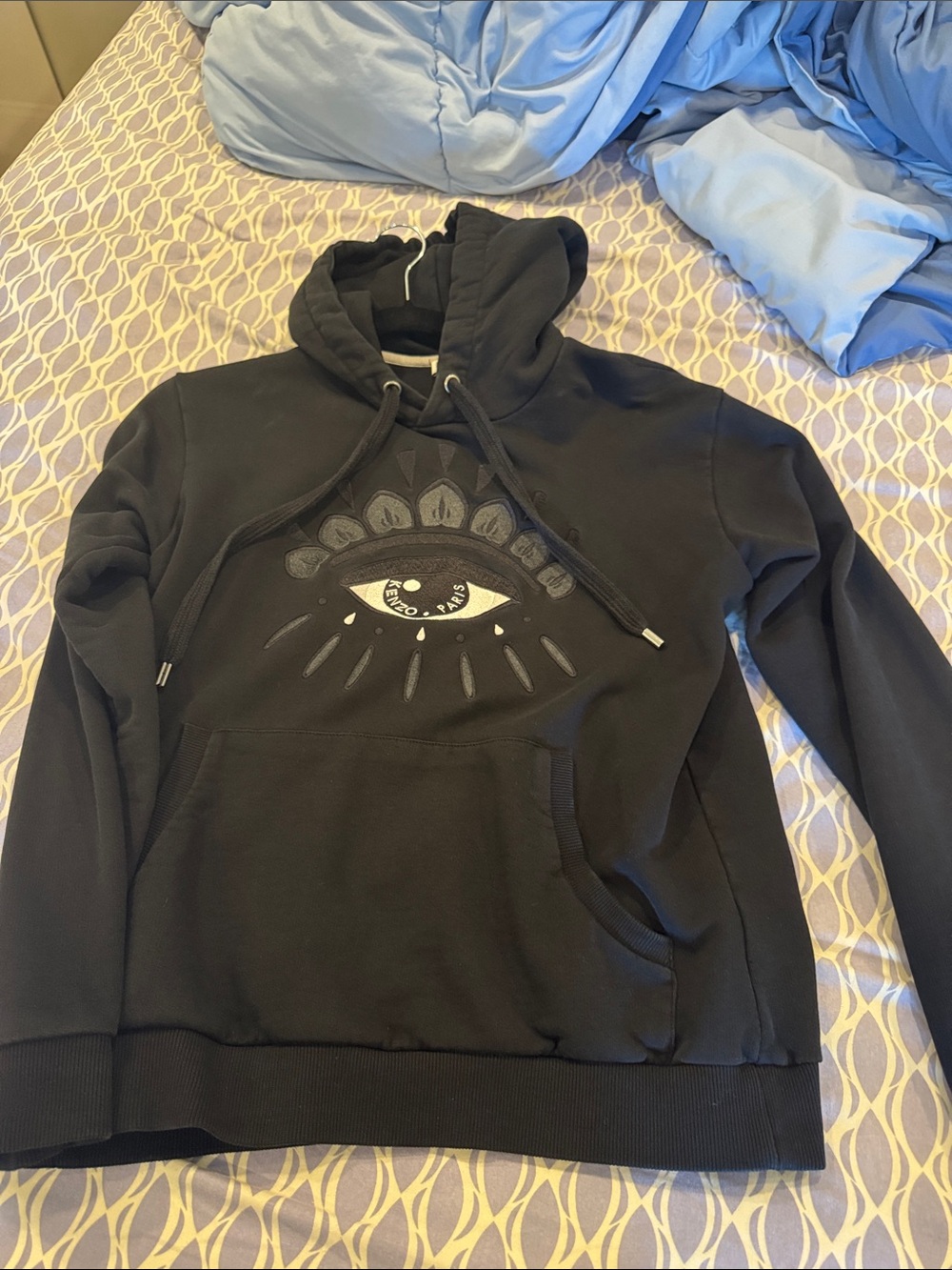 Kenzo Black Crewneck Hoodie with Embroidered Eye Motif